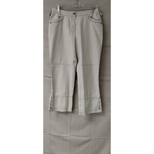 Patrice Breal Womens Pants Capri Curvy Cotton Bootcut Studded Mid Rise Beige 42